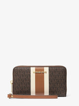 Michael Kors Jet Set Travel Large Striped Signature Logo Smartphone Wallet Brown Multi