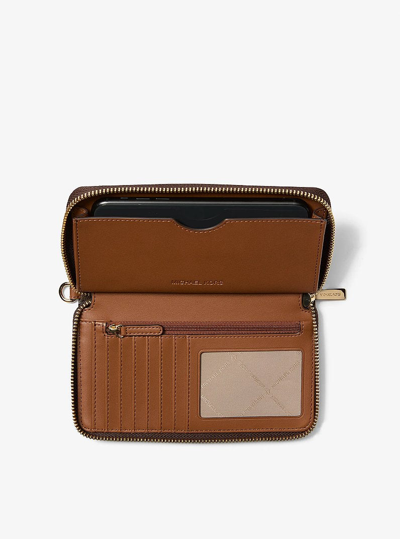 Michael Kors Jet Set Travel Large Striped Signature Logo Smartphone Wallet Brown Multi