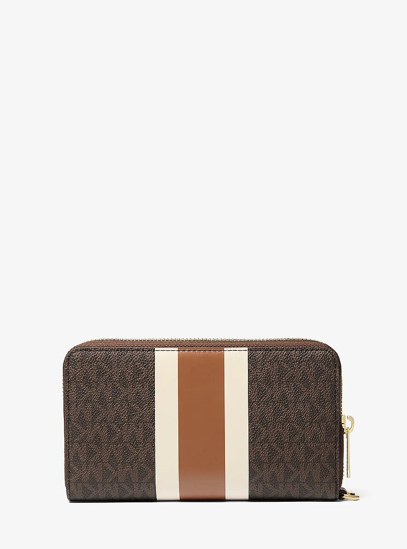 Michael Kors Jet Set Travel Large Striped Signature Logo Smartphone Wallet Brown Multi