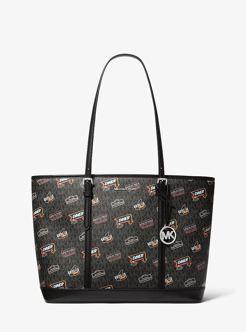Michael Kors Jet Set Large Printed Signature Logo Tote Bag Black