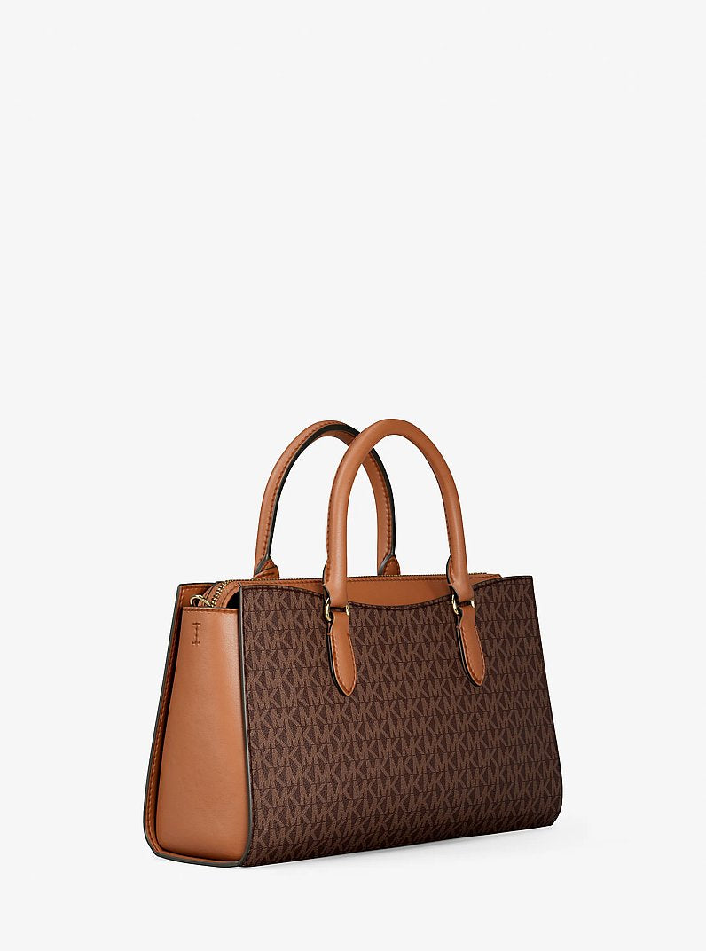 Michael Kors Arden Medium Signature Logo Top-Zip Satchel Brown
