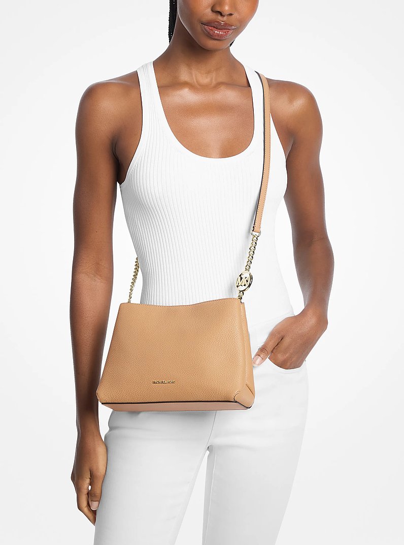 Michael Kors Christina Small Pebbled Leather Crossbody Bag Camel