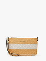 Michael Kors Jet Set Travel Small Striped Signature Logo Convertible Wristlet Honeywheat