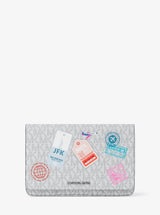 Michael Kors Cooper Large Embellished Signature Logo Wallet Bright Wht