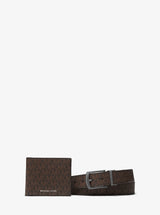 Michael Kors Signature Logo Billfold Wallet and Belt Gift Set Brown-Black