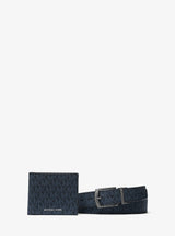 Michael Kors Signature Logo Billfold Wallet and Belt Gift Set Admrl-Plblue