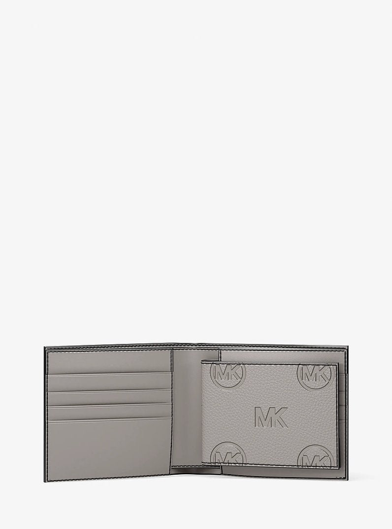 Michael Kors Cooper Logo Debossed Billfold Wallet With Passcase Pearl Grey
