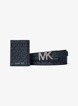 Michael Kors Signature Logo Tri-Fold Card Case and Belt Gift Set Admrl-Plblue