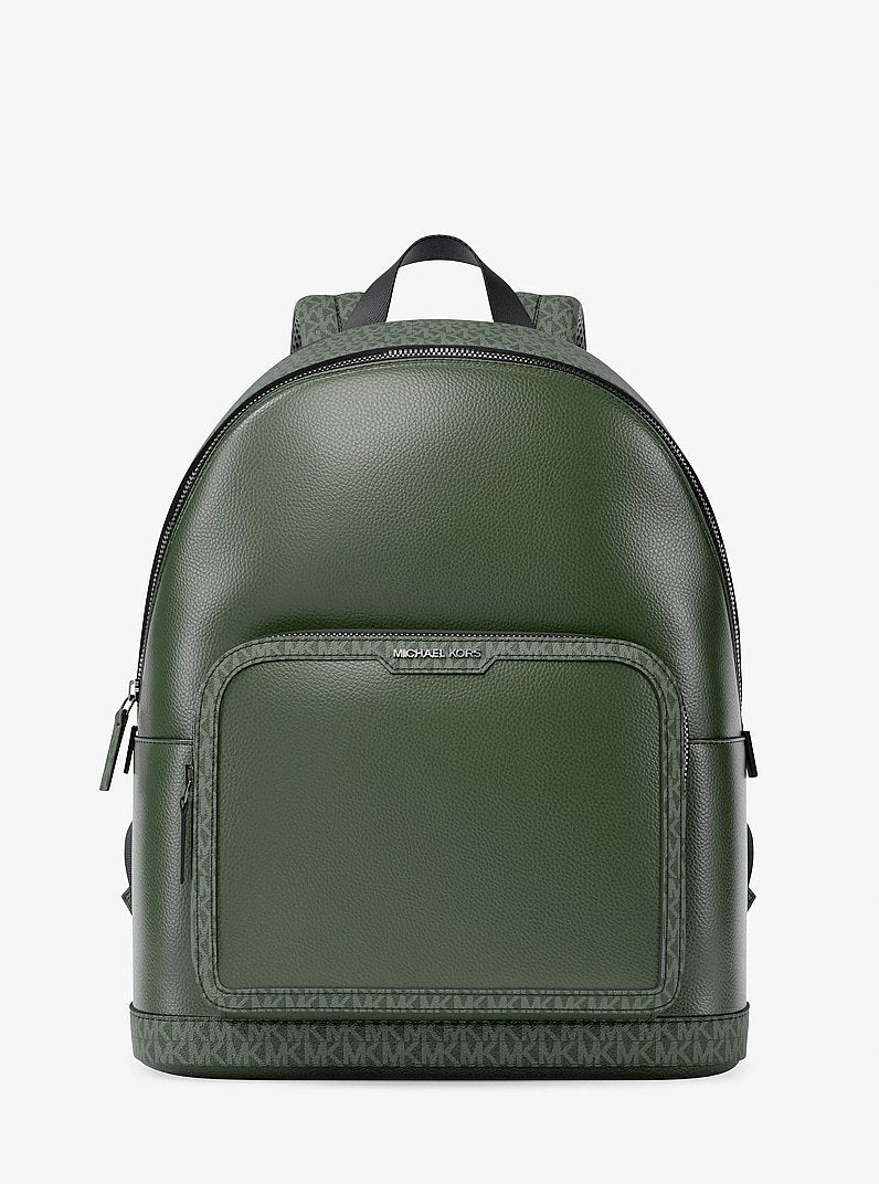 Michael Kors Cooper Medium Pebbled Leather and Signature Logo Commuter Backpack Moss