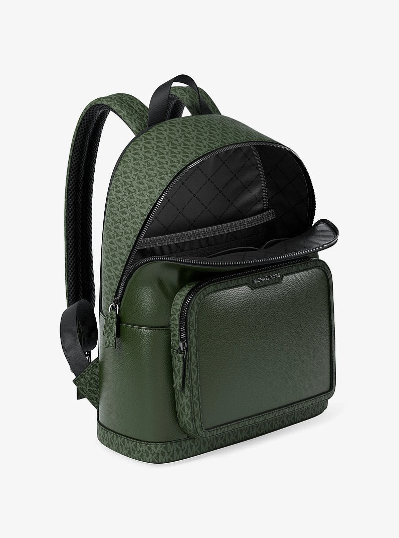 Michael Kors Cooper Medium Pebbled Leather and Signature Logo Commuter Backpack Moss