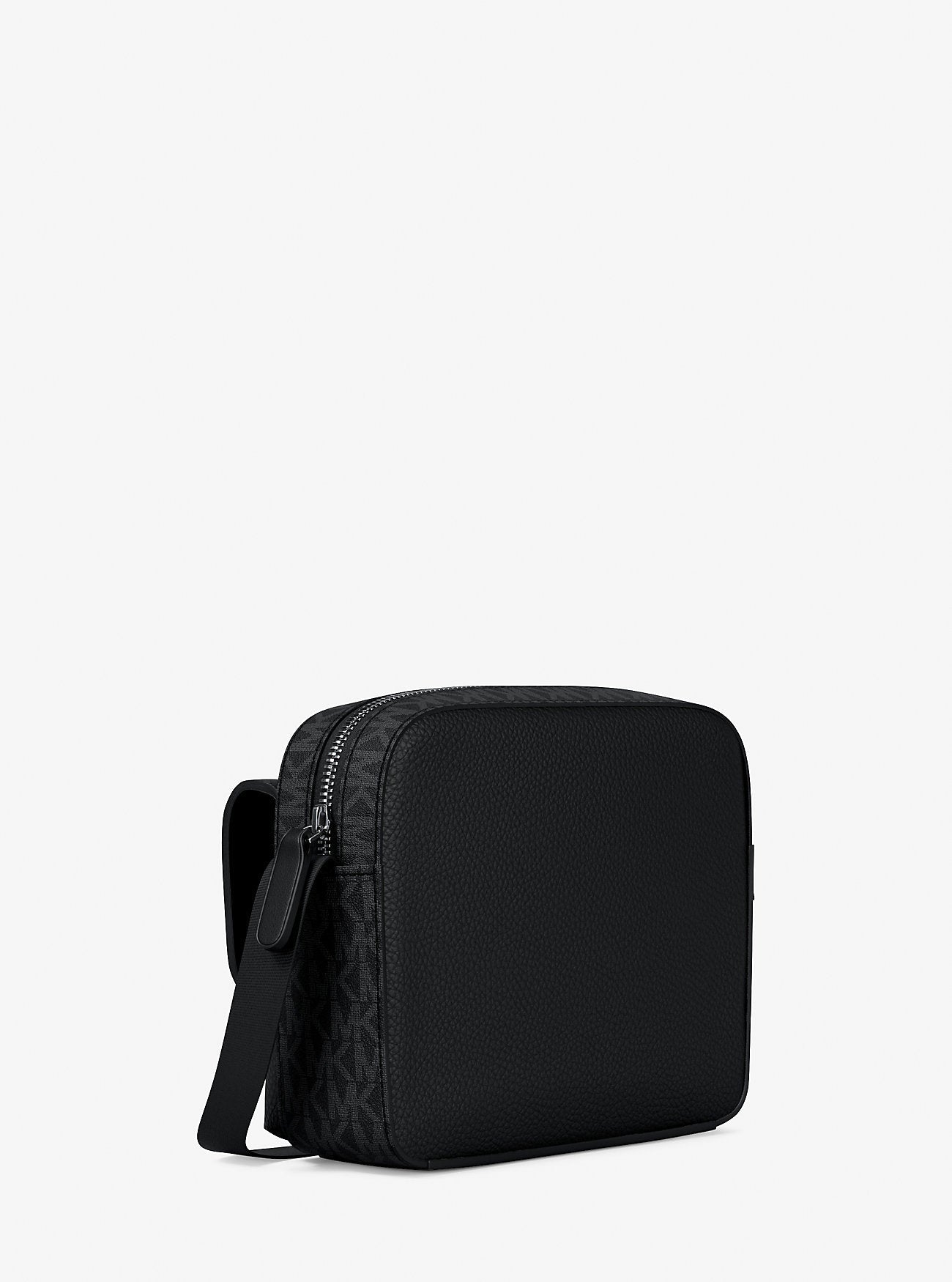 Cooper Medium Pebbled Leather and Signature Logo Camera Crossbody Bag Black Black