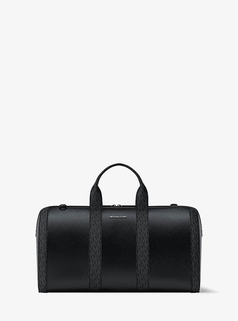 Michael Kors Cooper Pebbled Leather and Signature Logo Duffel Bag Black