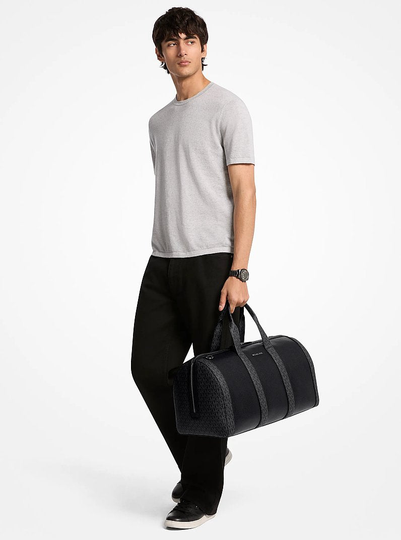 Michael Kors Cooper Pebbled Leather and Signature Logo Duffel Bag Black