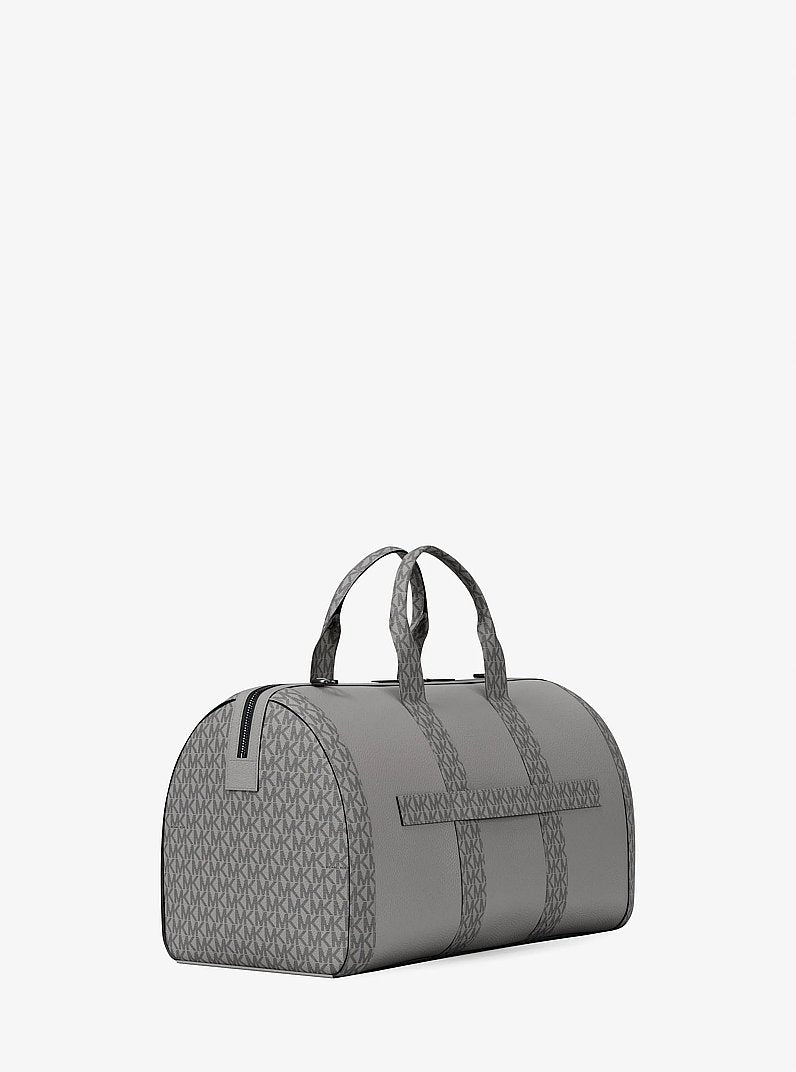 Michael Kors Cooper Pebbled Leather and Signature Logo Duffel Bag Pearl Grey