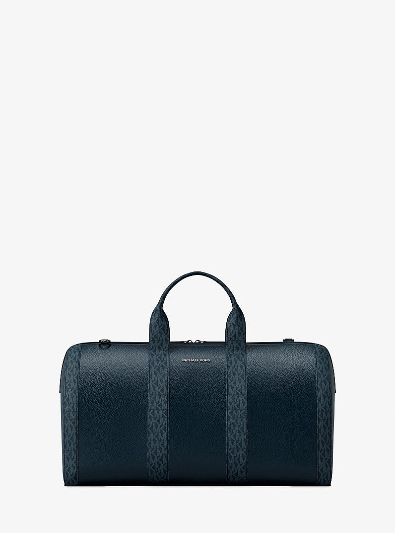 Michael Kors Cooper Pebbled Leather and Signature Logo Duffel Bag Navy