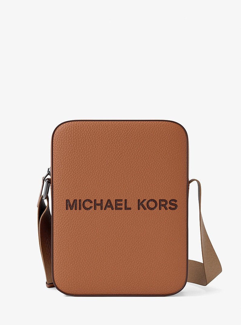 Michael Kors Cooper Logo Embossed Pebbled Leather Messenger Bag Luggage