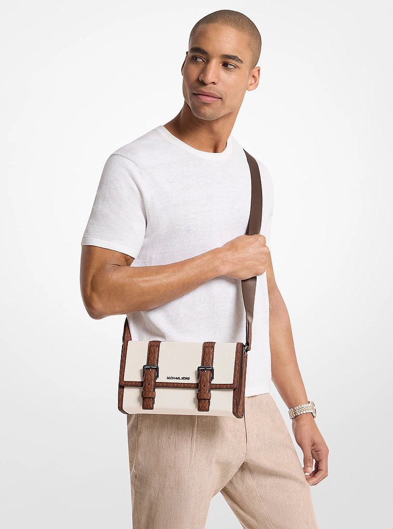 Michael Kors Cooper Pebbled Leather and Signature Logo Trunk Crossbody Bag Lt Crm-Lugg