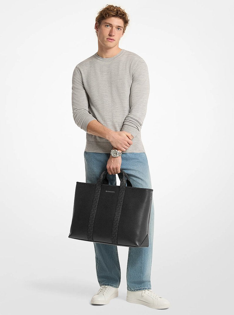 Michael Kors Cooper Medium Pebbled Leather and Signature Logo Tote Bag Black