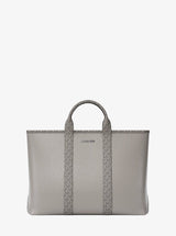 Michael Kors Cooper Medium Pebbled Leather and Signature Logo Tote Bag Pearl Grey