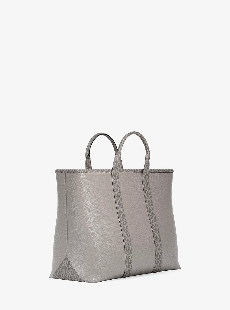Michael Kors Cooper Medium Pebbled Leather and Signature Logo Tote Bag Pearl Grey