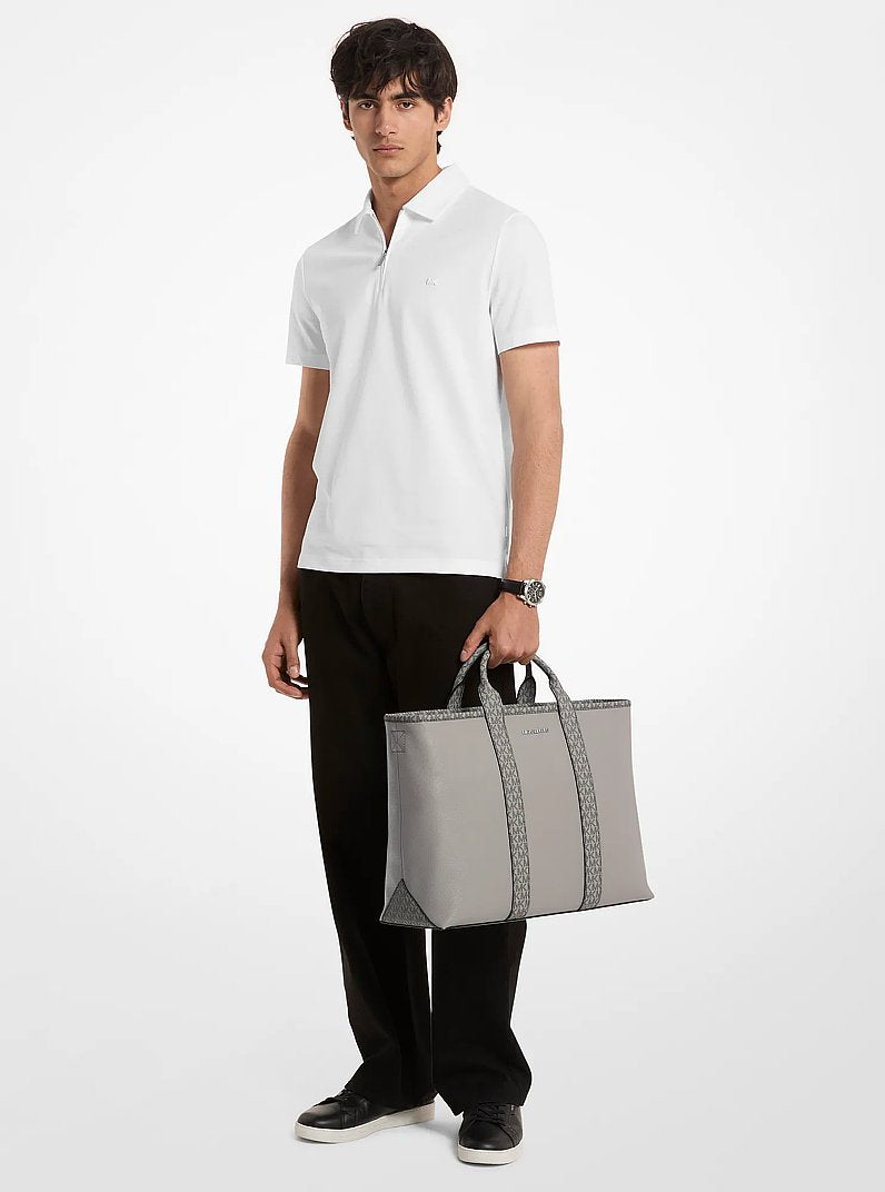 Michael Kors Cooper Medium Pebbled Leather and Signature Logo Tote Bag Pearl Grey
