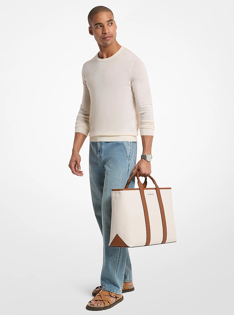 Michael Kors Cooper Medium Pebbled Leather and Signature Logo Tote Bag Lt Crm-Lugg