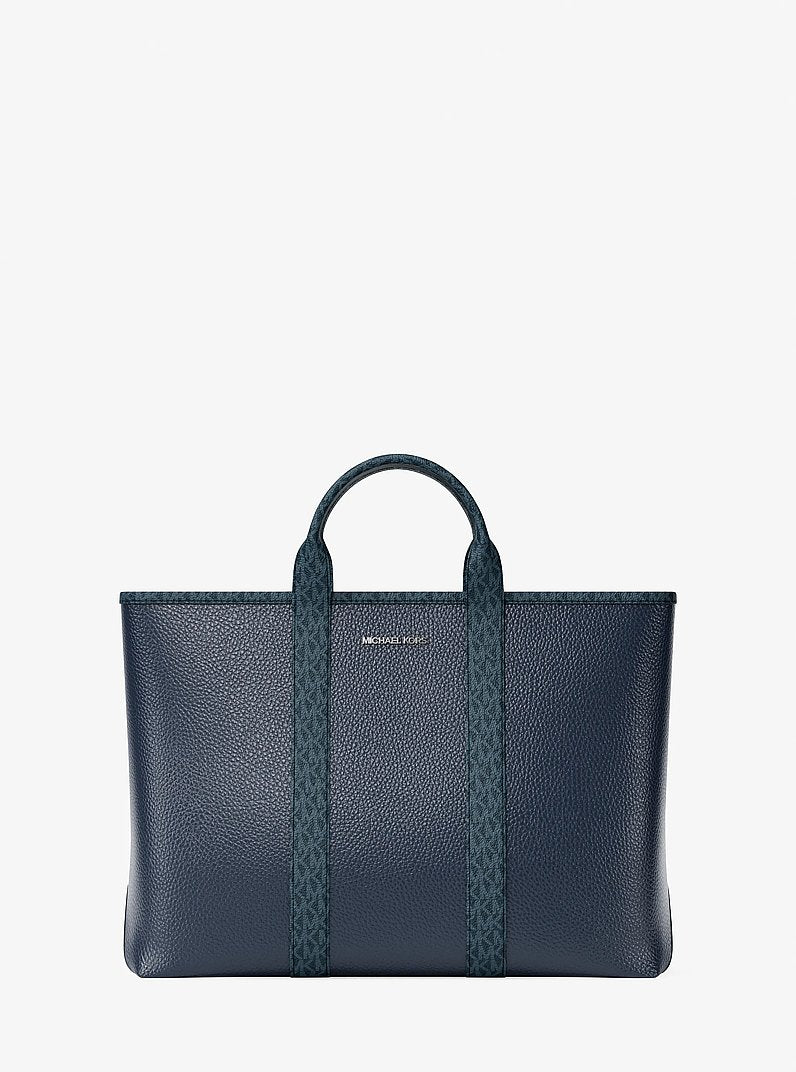 Michael Kors Cooper Medium Pebbled Leather and Signature Logo Tote Bag Navy