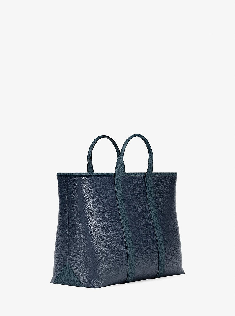 Michael Kors Cooper Medium Pebbled Leather and Signature Logo Tote Bag Navy
