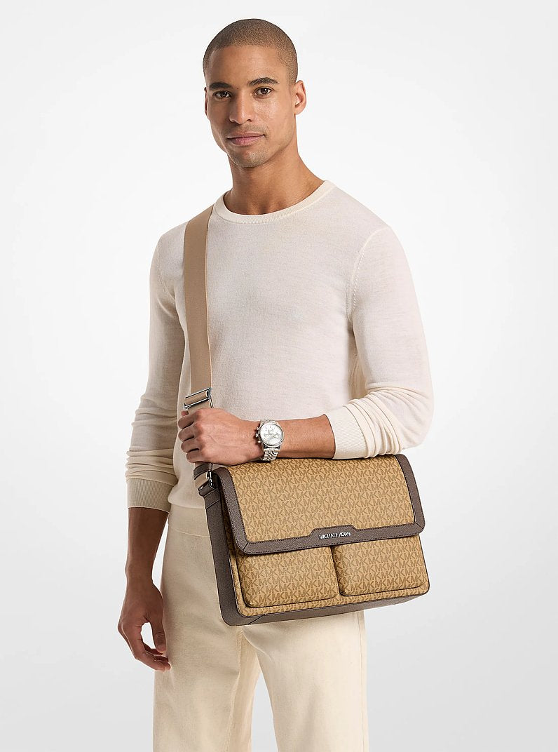 Michael Kors Pacey Medium Signature Logo Messenger Bag Camel