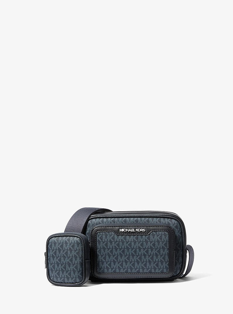 Michael Kors Cooper Signature Logo Camera Crossbody Bag With Pouch Admrl-Plblue