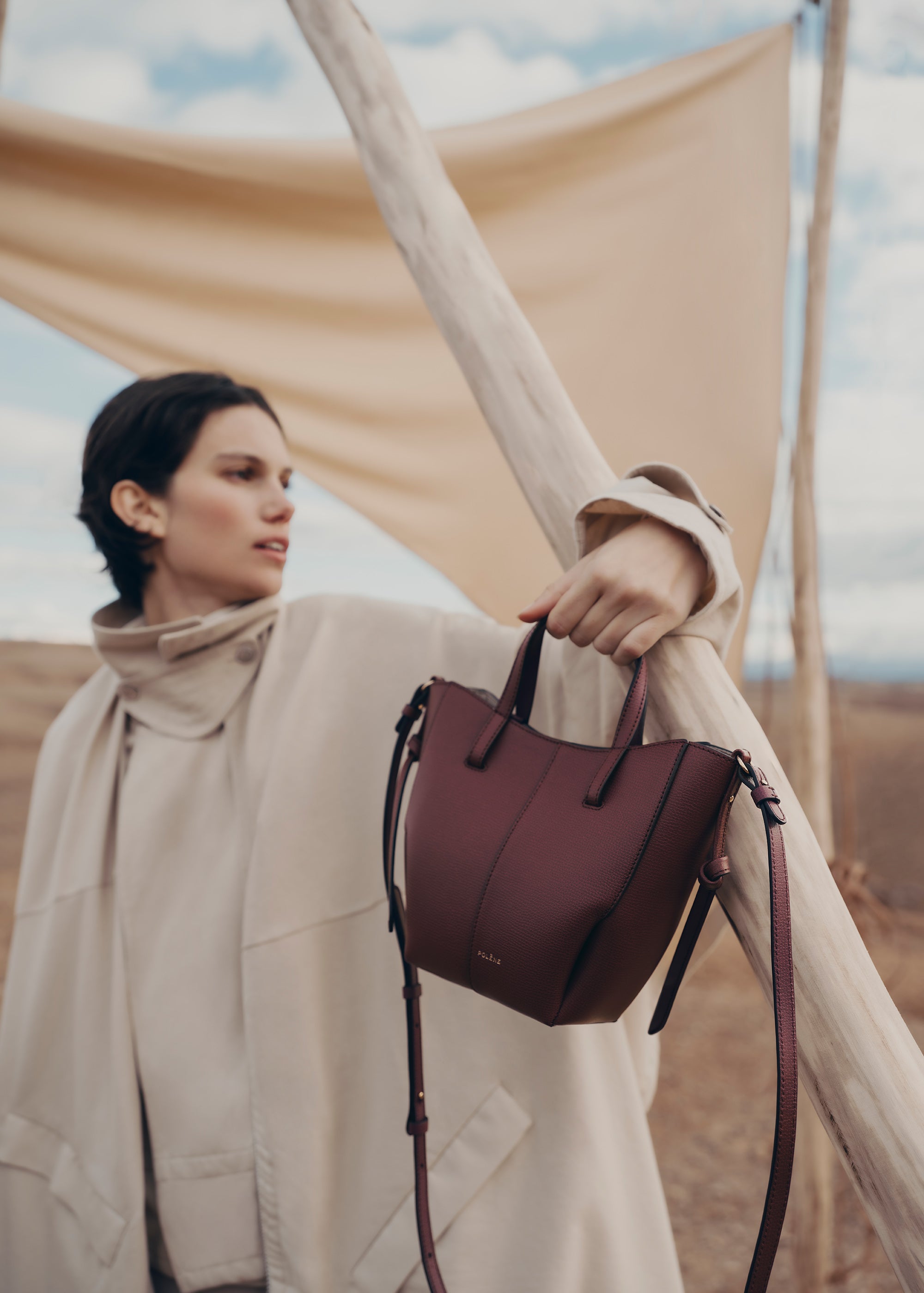 Polene Cyme Tote Nano Textured Black Cherry