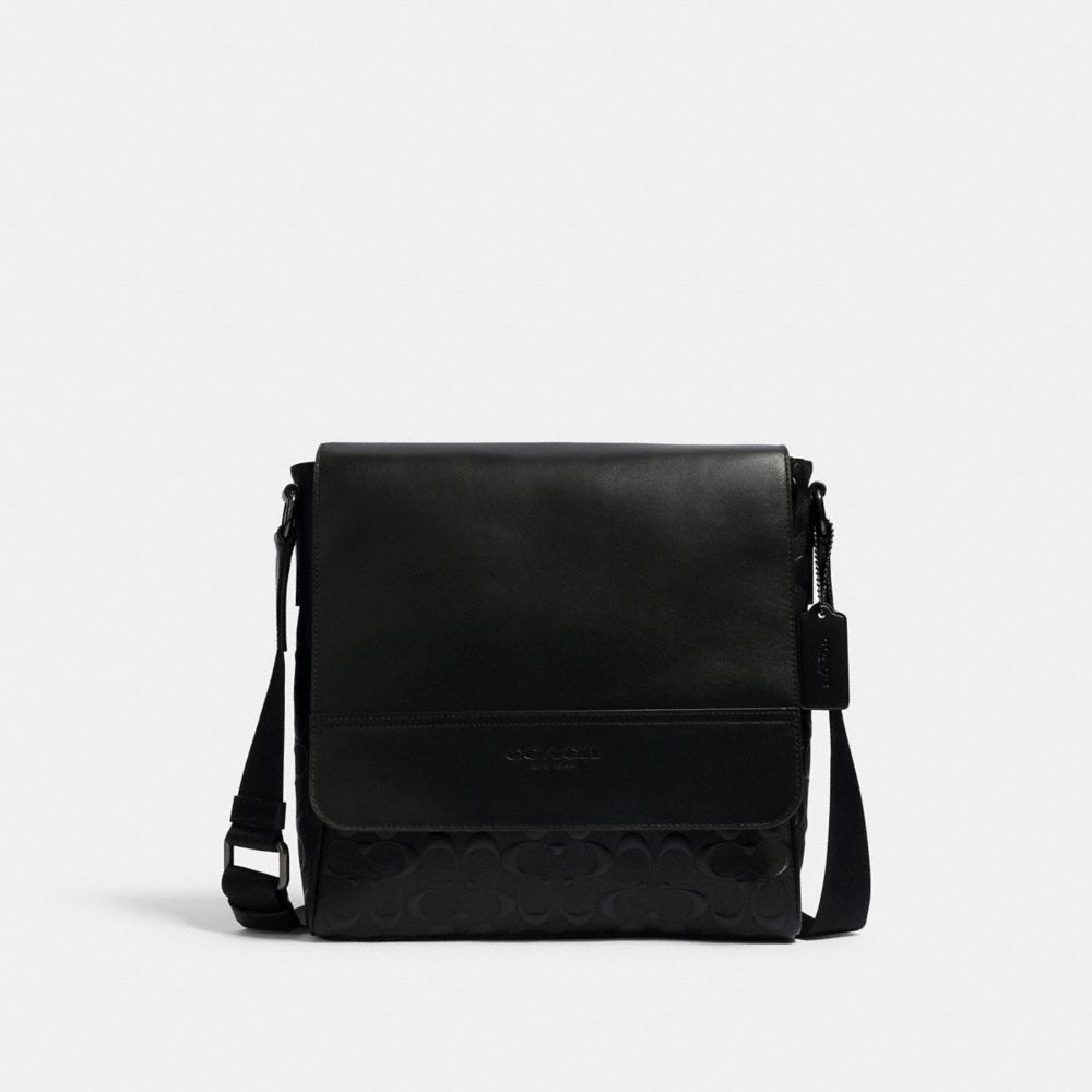 Coach Houston Map Bag In Signature Leather Gunmetal Black