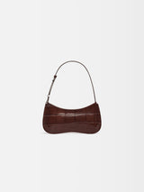 Jacquemus The Bisou Structured Handbag In Crocodile-Embossed Leather Midnight Brown