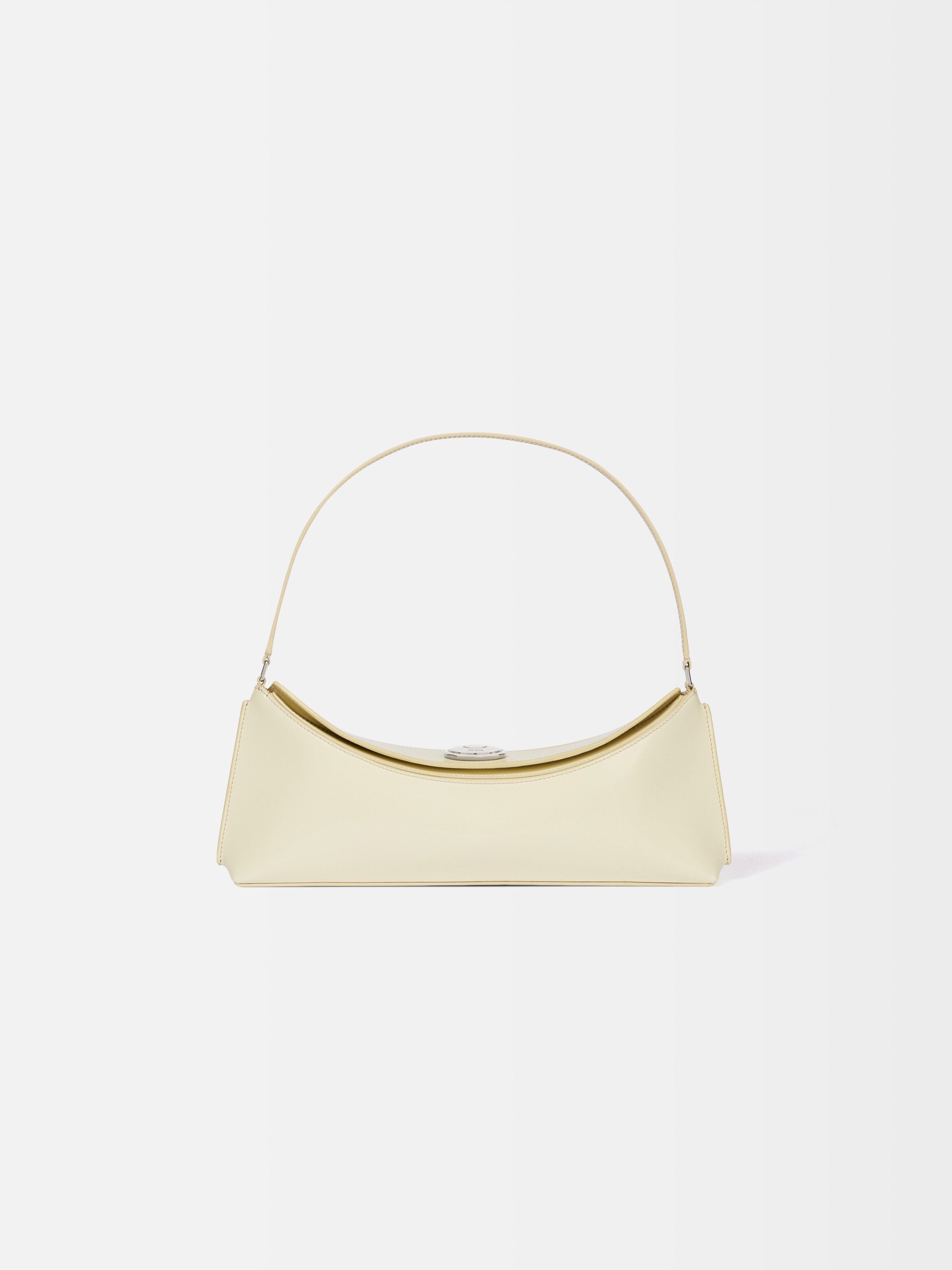 Jacquemus The Ovalo Clutch Shoulder Bag In Glazed Leather Dusty Yellow