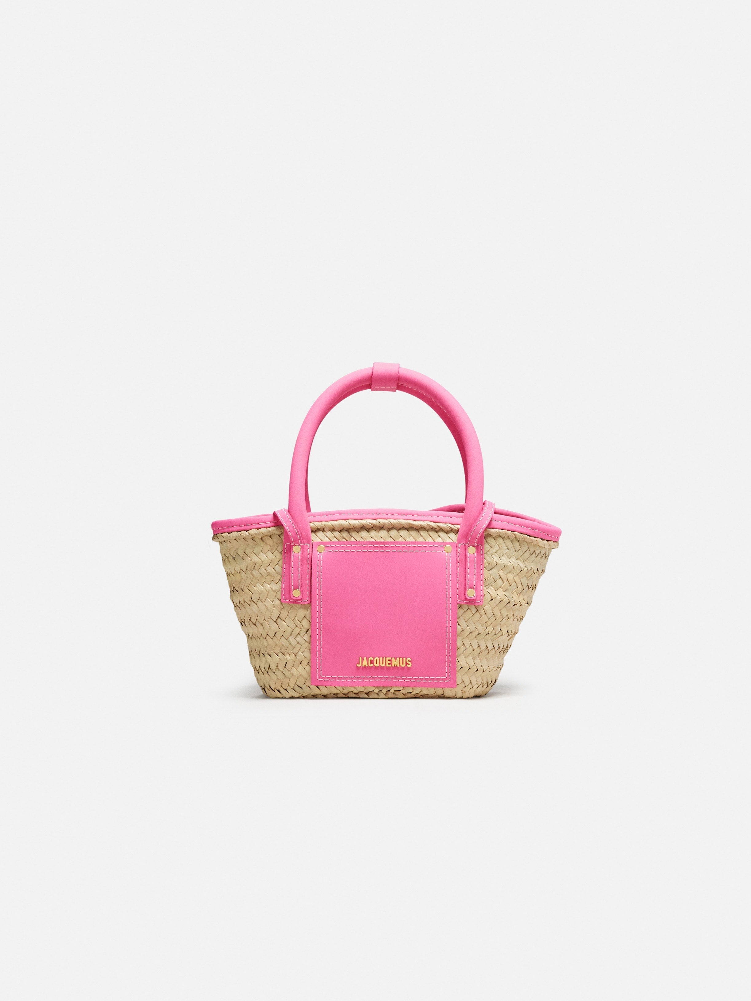 Jacquemus The Small Soli Basket Handwoven Straw Bag With Rubberized Leather Details Dark Pink