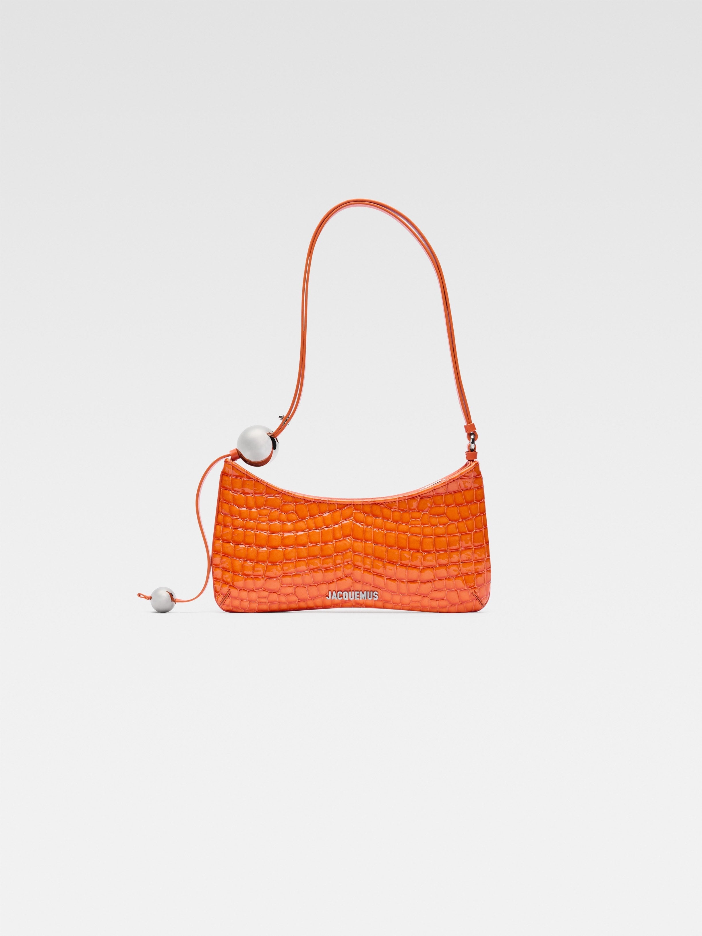 Jacquemus The Bisou Perle Crocodile-Embossed Structured Shoulder Bag Orange