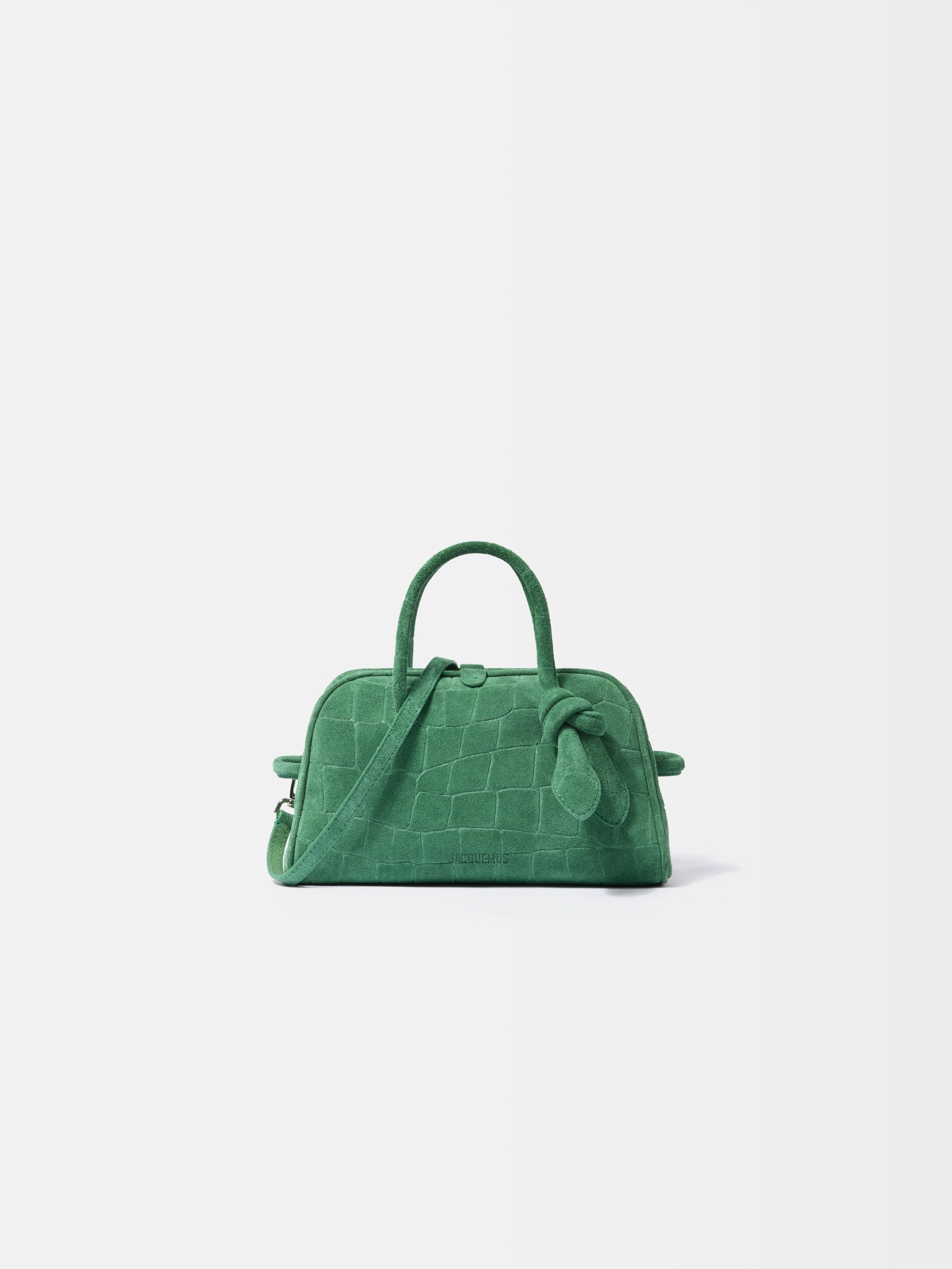 Jacquemus The Small Turismo Bowling Bag In Crocodile-Embossed Suede Dark Mint