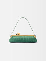 Jacquemus The Salon Clutch Long Clutch Bag In Crocodile-Embossed Suede Dark Mint