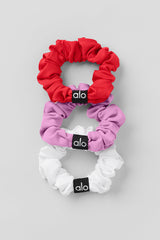 Alo Yoga Fresh Mini Scrunchie 3-Pack - Bright Red/Candy Heart Pink/White