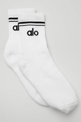 Alo Yoga Unisex Half-Crew Throwback Sock - White/Black