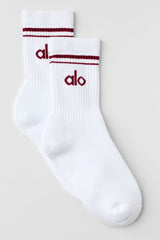 Alo Yoga Unisex Half-Crew Throwback Sock - White/Summer Romance Red