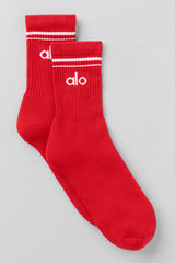Alo Yoga Unisex Half-Crew Throwback Sock - Bright Red/White