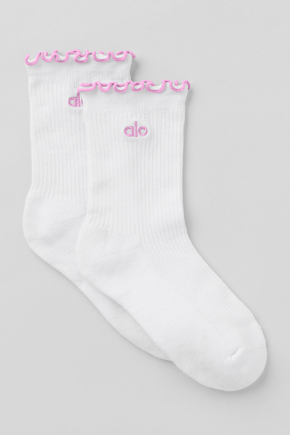 Alo Yoga Women's Lettuce Edge Sock - White/Candy Heart Pink