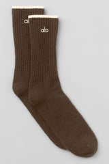 Alo Yoga Unisex Wool Cashmere Light Frosted Sock - Espresso Heather/Ivory