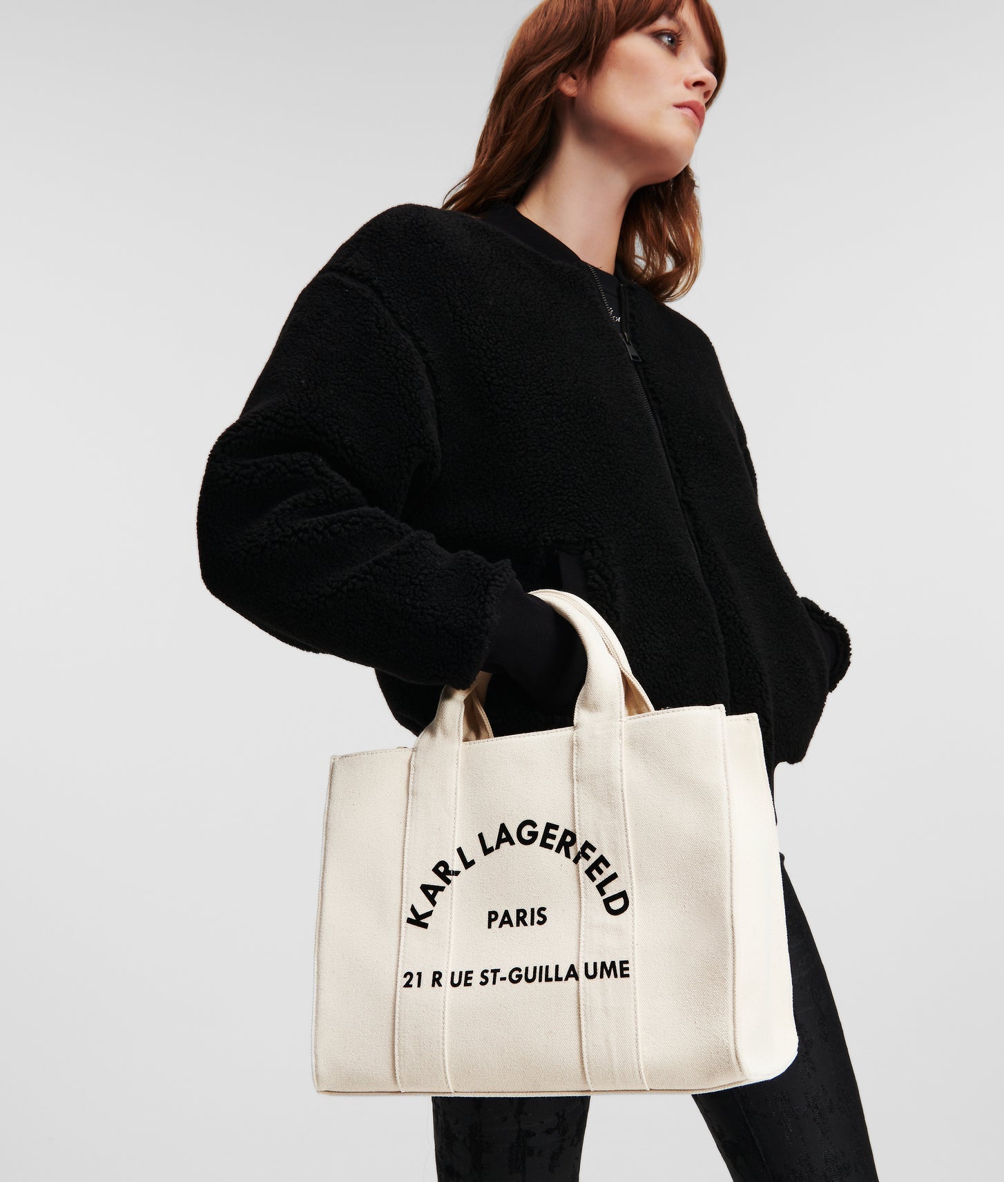 KarlLagerfeld Rue St-Guillaume Medium Square Tote Bag Natural
