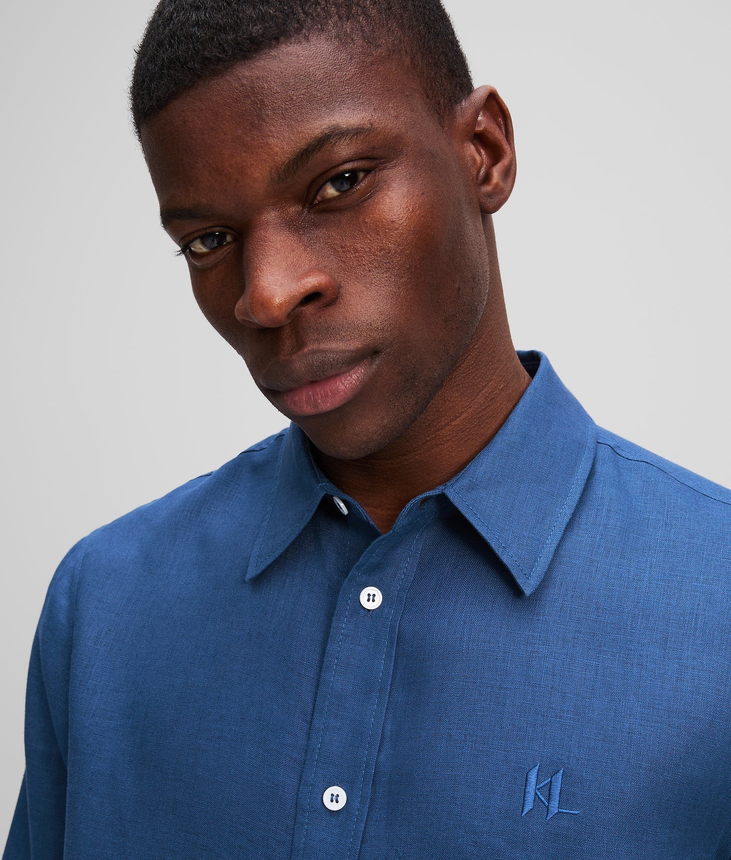 Karl Lagerfeld Monogram Linen Shirt Twilight Blue