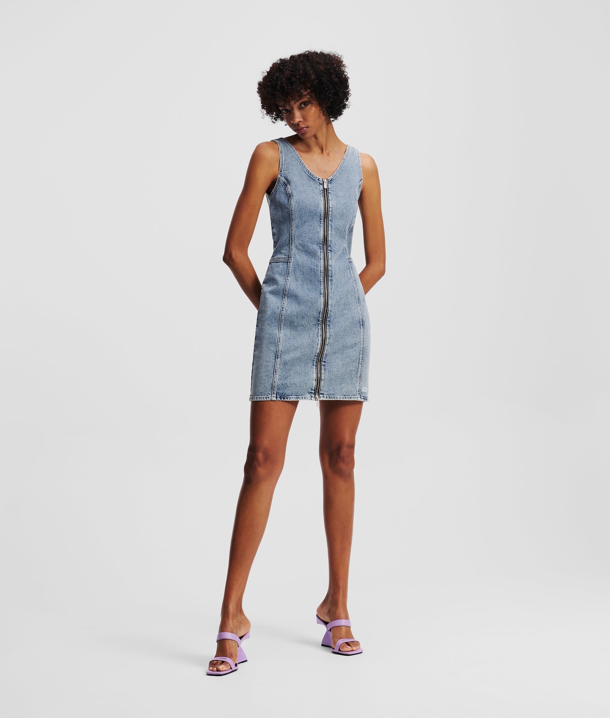 Karl Lagerfeld V-Neck Denim Dress Vintage Light Blue