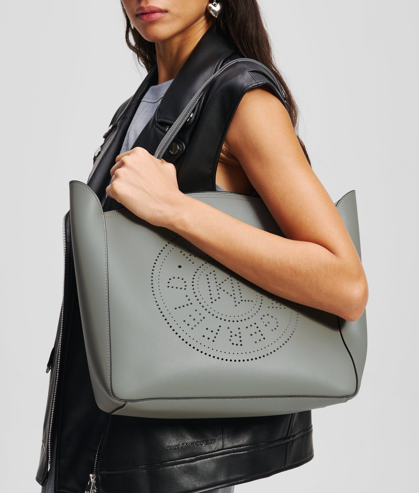 KarlLagerfeld Kcircle Medium Tote Bag Cloud Grey
