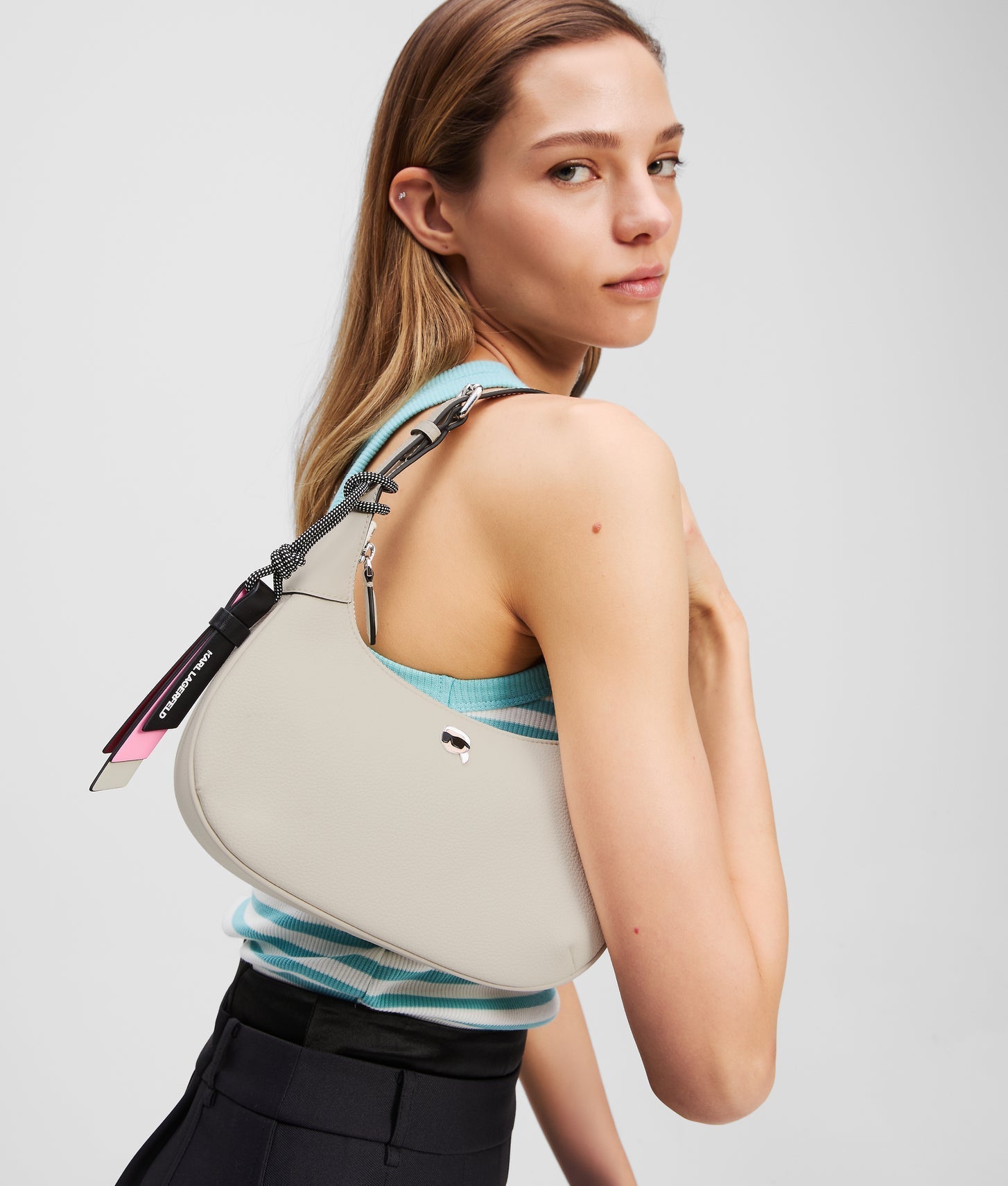 KarlLagerfeld Ikon Grainy Shoulder Bag Off White