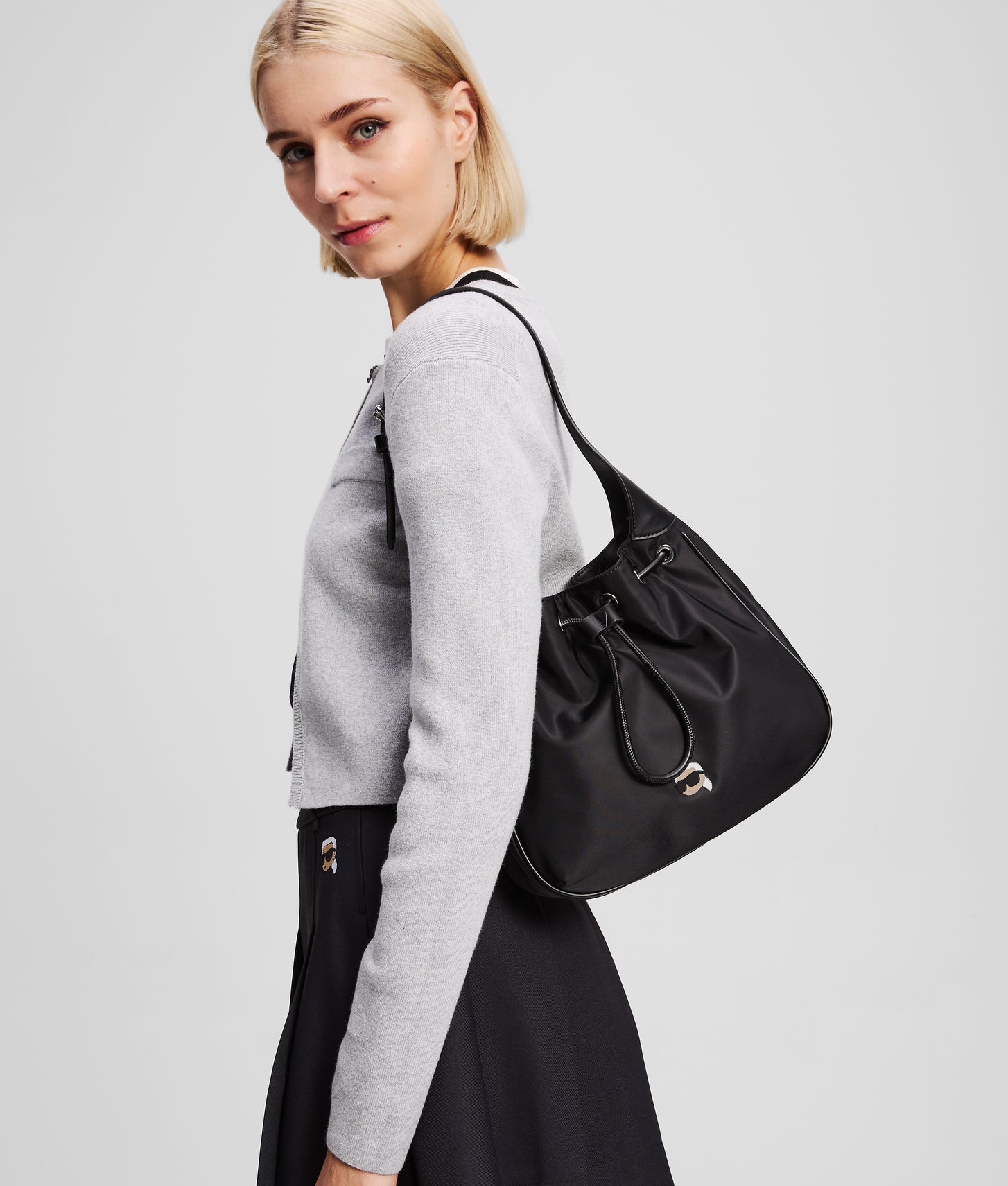 KarlLagerfeld Ikon Drawstring Shoulder Bag Black